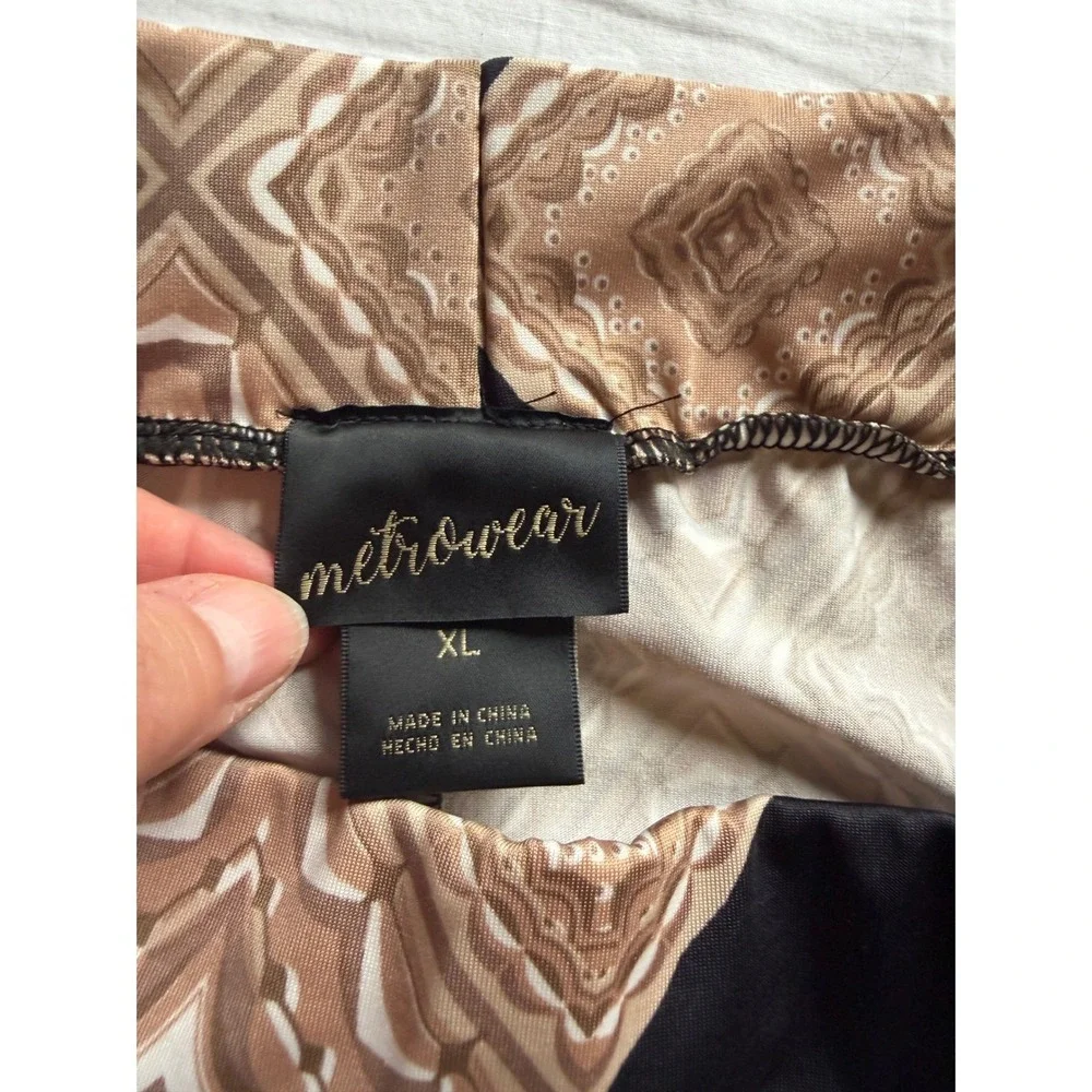 Metrowear Women XL Maxi Skirt Black Tan Geometric Medallion Rhinestone Boho Long